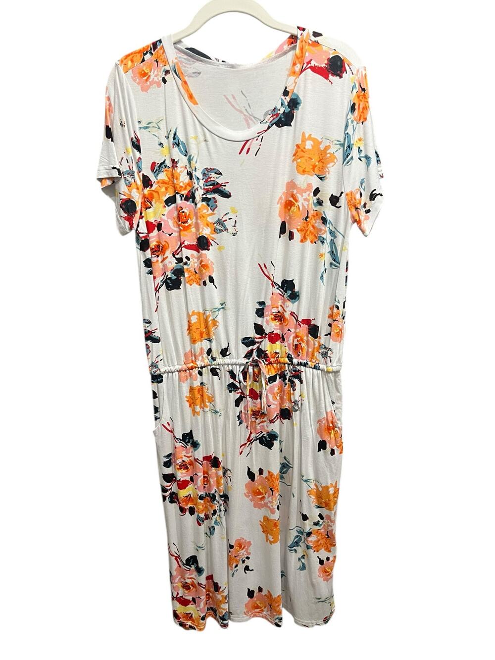 Simier Fariry Women's Modest Stretch Blouson Crew Neck Short Sleeve Dress SIZE L